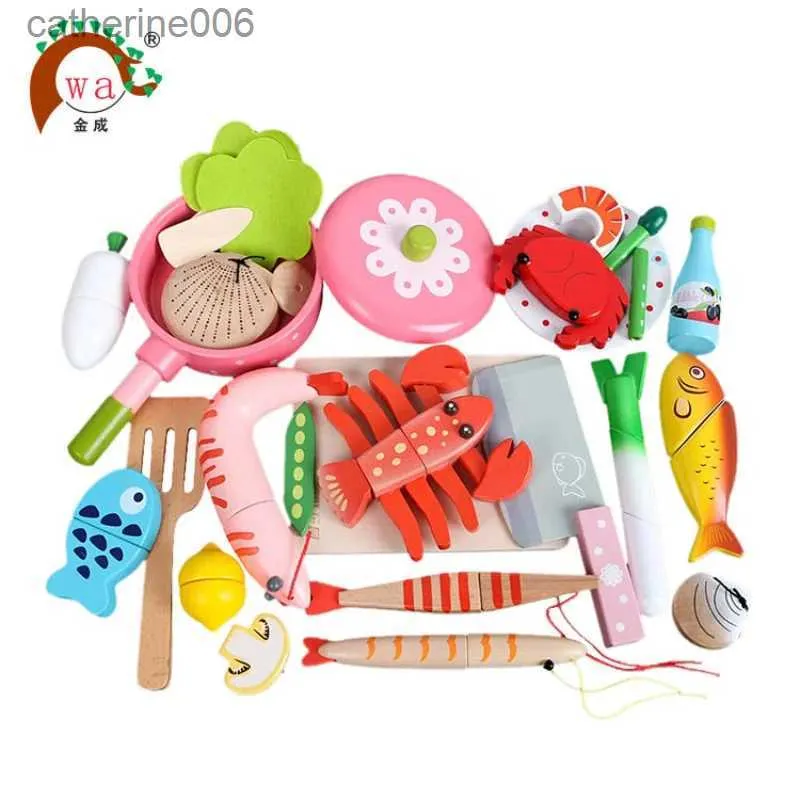Kök spelar mat barn trä kök leksak klippa grönsaksfrukt låtsas lek leksak med magnet för matlagning tidigt lärande utbildning leksak gåva231026