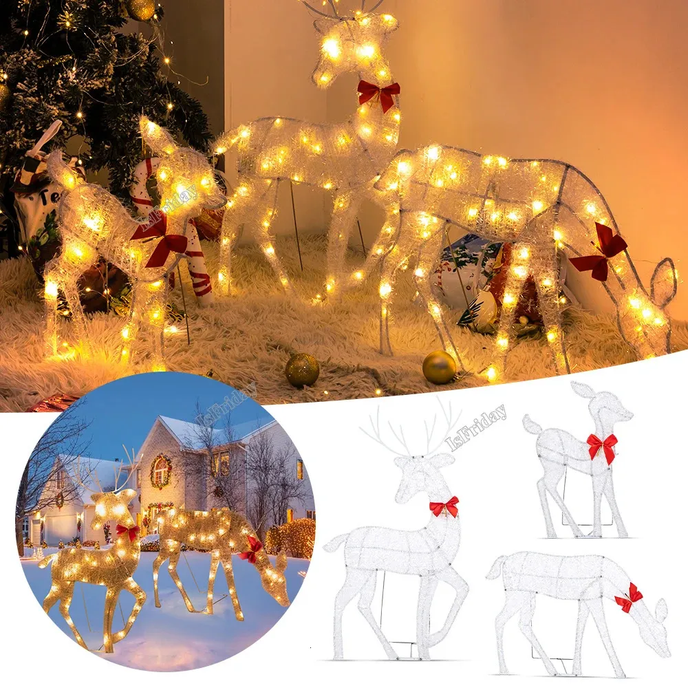 Garden Decorations Iron Art Elk Deer LED Light Glitter Reindeer ...