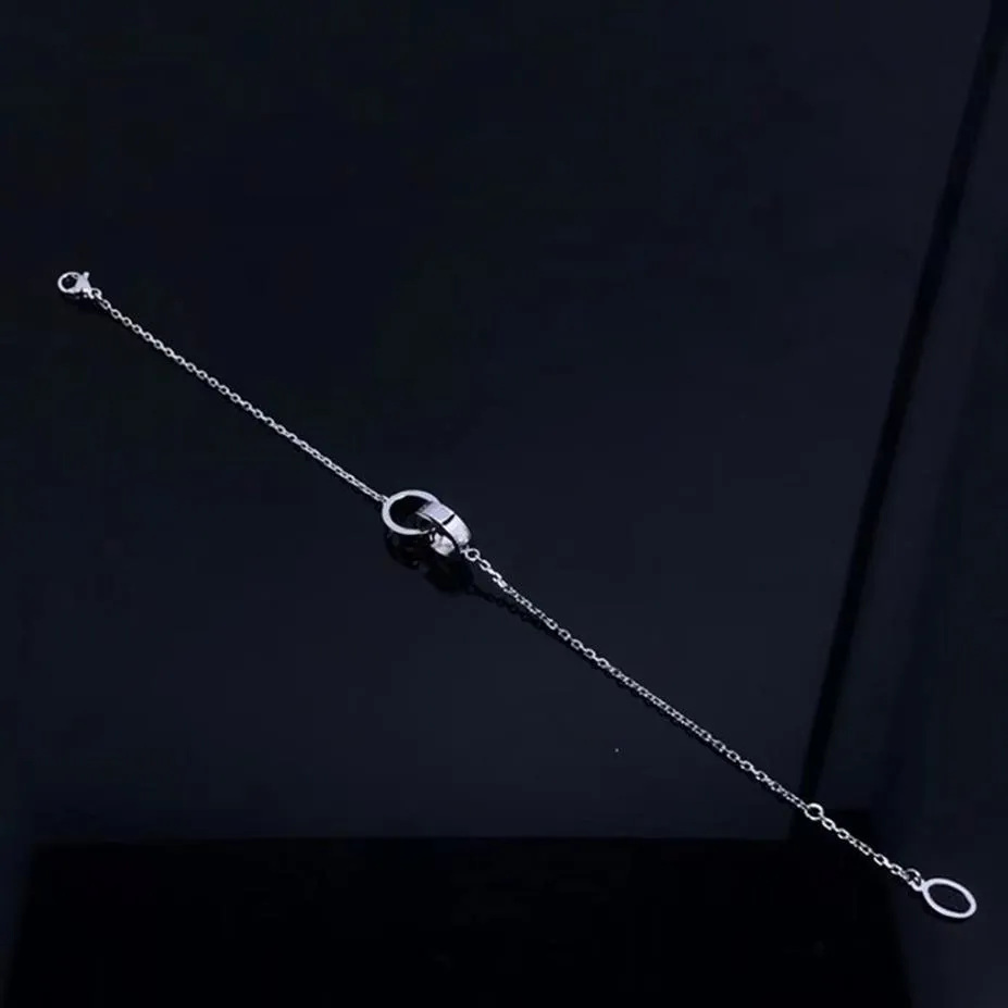 Designer charme pulseiras pulseira para mulheres de aço inoxidável ouro prata rosa banhado a ouro 19 5cm moda duplo anel círculo corrente j2108