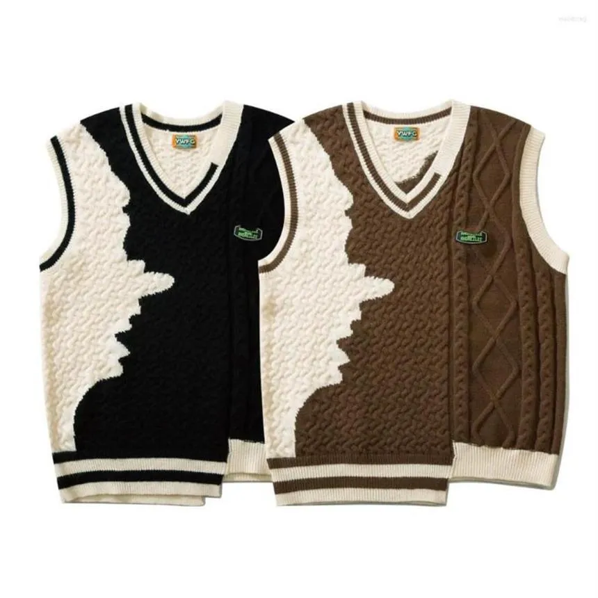 Herrenwesten ARENS Unregelmäßige Pullover Weste männer Gestrickte Ärmellose Männer Pullover Retro V-ausschnitt Pullover Koreanischen Stil Japanes270W