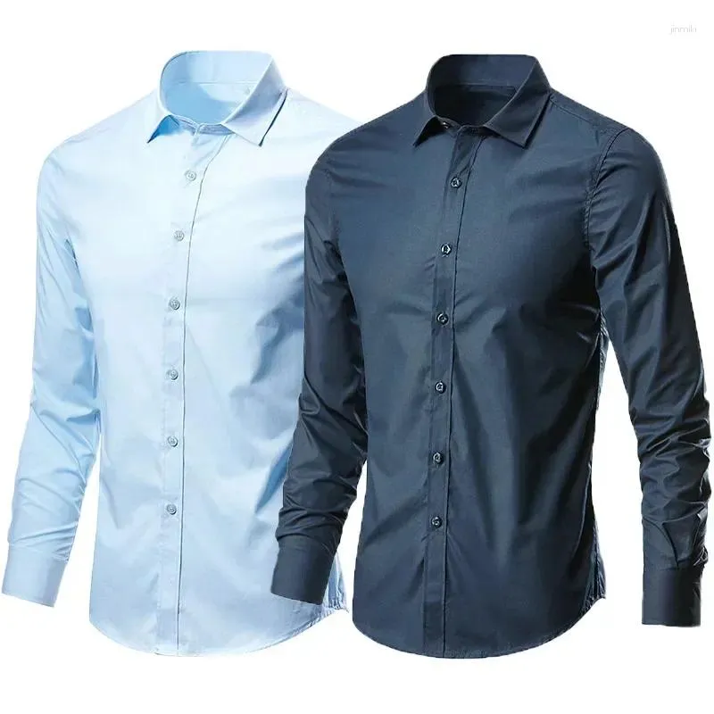 Men's Dress Shirts Classic Blue Shirt French Cuff Solid Jacket Placket Formal Business Standard Fit Long Sleeve Office Work White