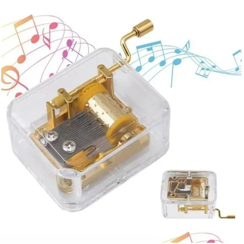 Other Desk Accessories Wholesale Musical Box Acrylic Hand Novelty Items Crank Music Golden Movement Melody Castle In The Sky Office Sc Dhfvx