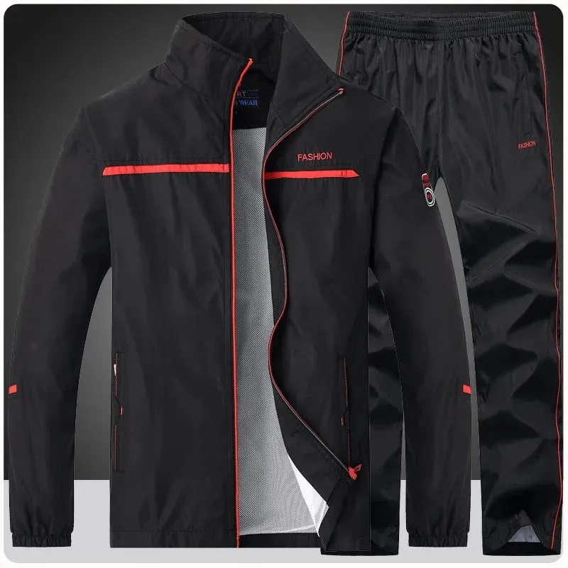 Herrspårar Män monterade träningsspår Set Full-Zip Jacket Casual Gym Jogging Athletic Workout Sweat Suits Outdoor Basketball Sportsuit 231021