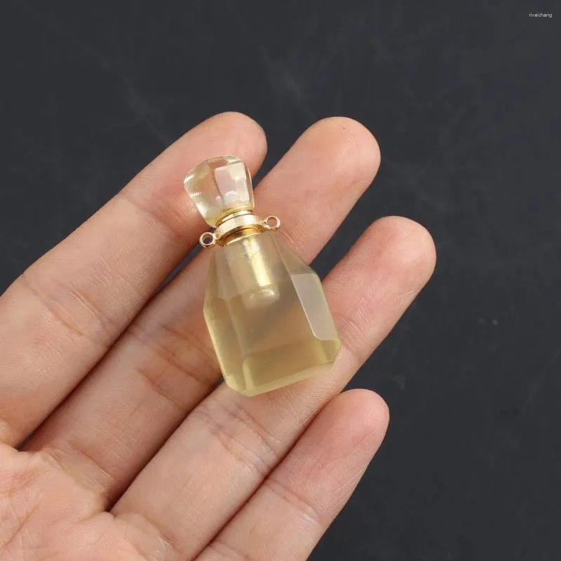 Colares Pingente Garrafa de Óleo Essencial Pedra Natural Facetada Cristal Amarelo Perfumador para Fazer Jóias DIY Colar Acessório