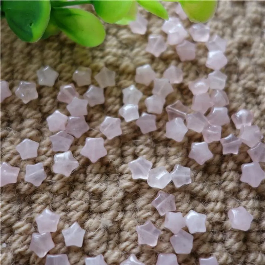 100 pièces Lot de pierre naturelle en gros 6 5mm étoile Rose Quartz trou de creux bricolage pierres précieuses en vrac pour bijoux Bracelet collier 222u