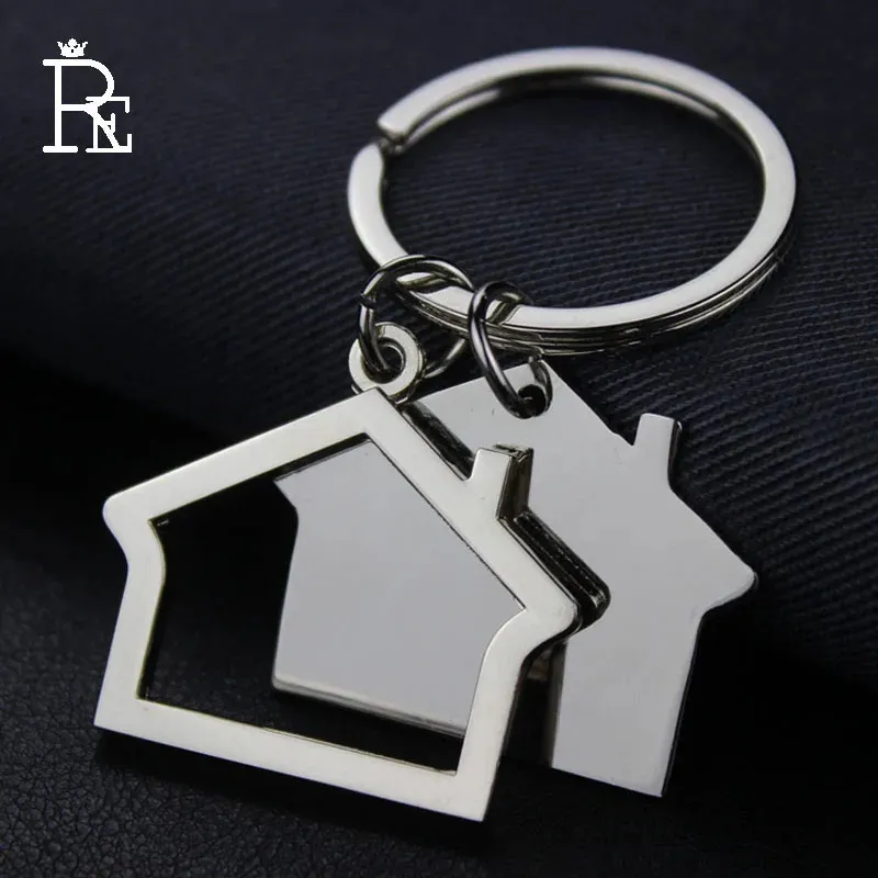 Keychains Lanyards Re 100st/Lot Alloy House Home Men Women Gift Keychain Keyring Key Chain Ring Car Bag Costomized Wholesale 231025