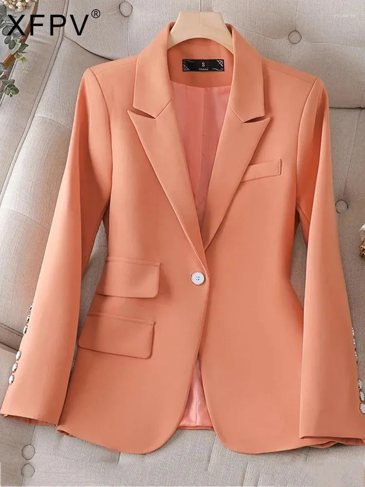 Ternos femininos xfpv casual único botão manga longa laranja fino temperamento blazer casaco moda inverno outono 2023 sm8559