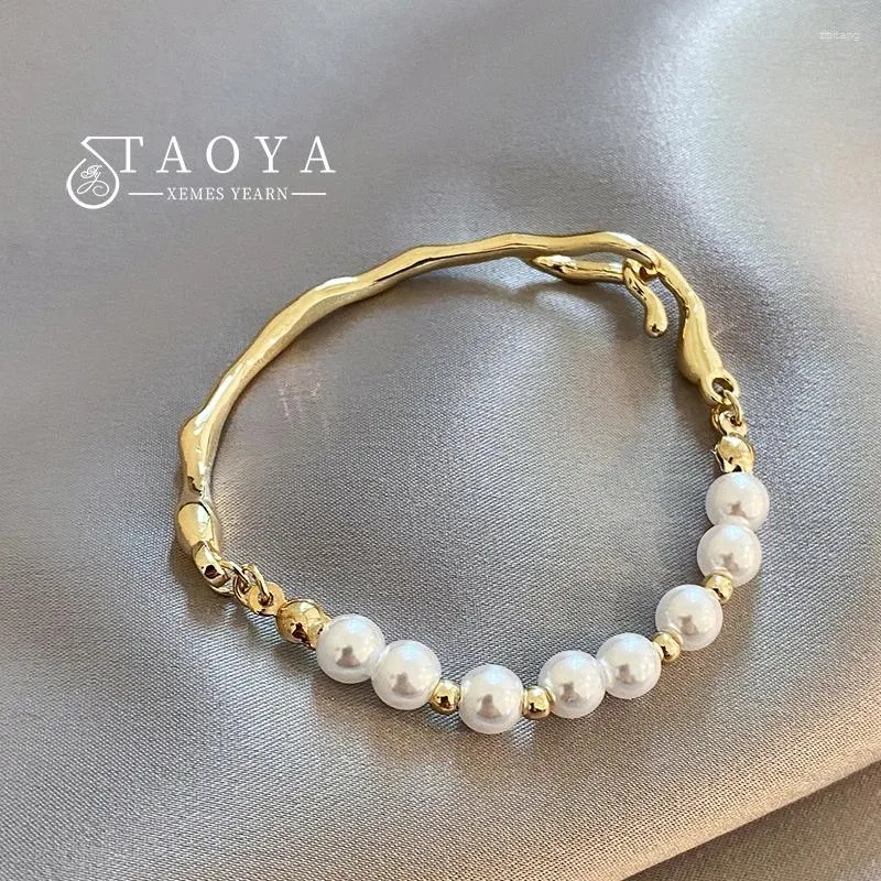 Bangle Gothic Metal Imitation Pearl Spliced Gold Color Charm Bracelet For 2023 Design Jewelry Women's Wrist Fashion Accessories