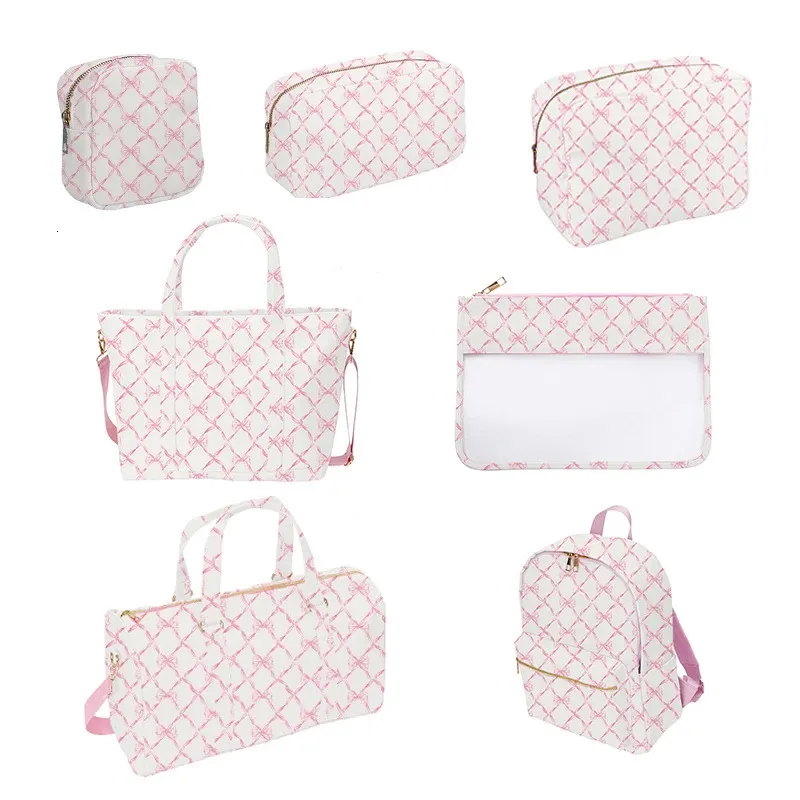 Custodie per borse per cosmetici Borsa per cosmetici con fiocco stampato blu rosa Borsa per cosmetici da toilette Custodia impermeabile in nylon Zaino da viaggio per esterni Organizzatore di bagagli 231026