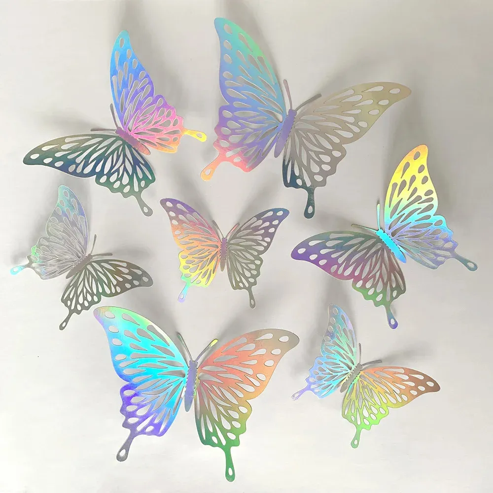 Adesivi murali 12 pezzi / set Adesivo farfalla 3D cava per la decorazione domestica Festa fai da te Farfalle sul muro Decorazioni di nozze 231026