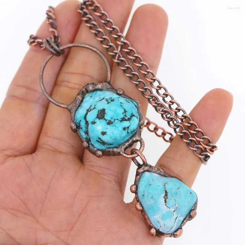 Pendant Necklaces Large Natural Turquoises Stone Vintage Necklace For Women Men Bohemia Pendants