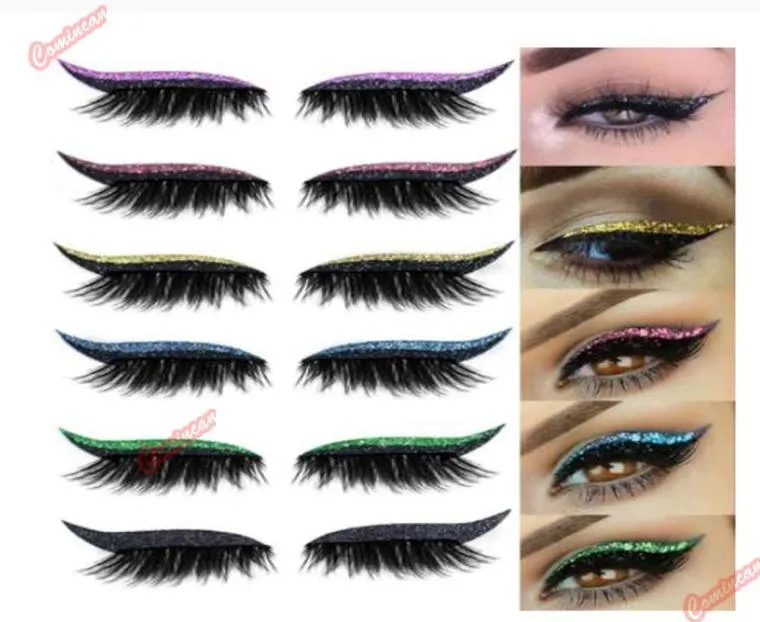 Wiederverwendbare falsche Wimpern, Eyeliner, 4 Paar Wimpernaufkleber, 7 Farben, wasserdichter Eyeliner, Wimpernaufkleber, einfach zu verwenden und zu entfernen8196211