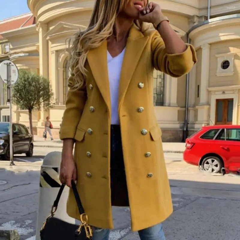 Damskie okopy płaszcze stylowy płaszcz wełniany jesienne zima wełniany kolor wełniany długi rękaw Slim Fit Casual Overcoat Fashion