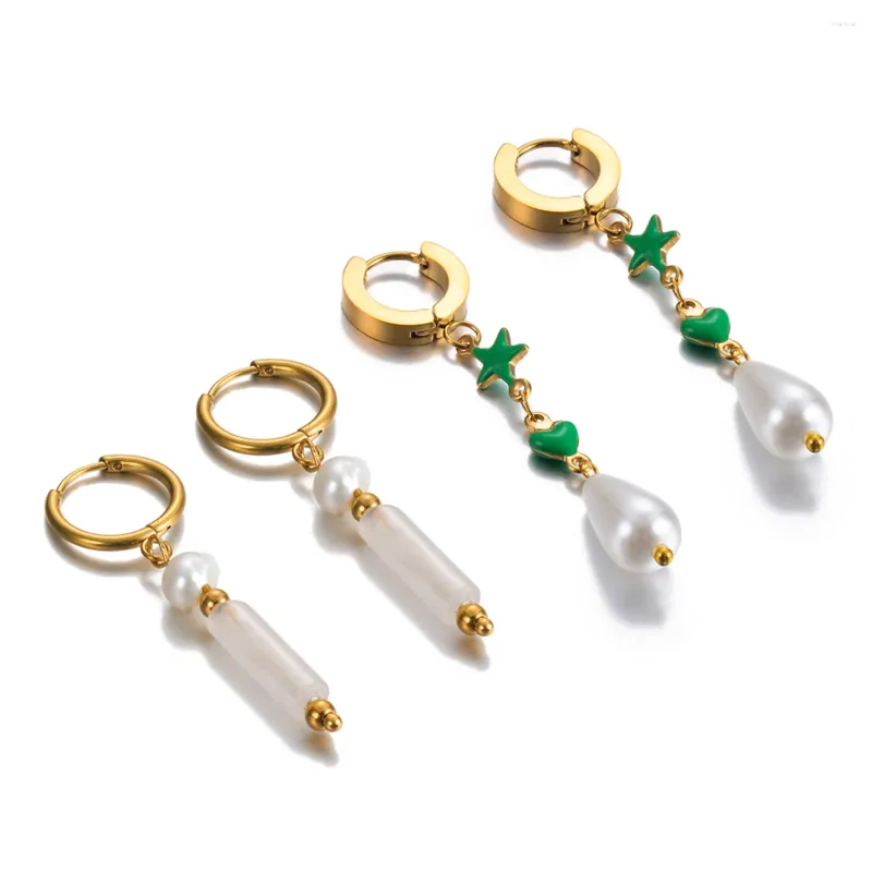 Boucles d'oreilles créoles en Imitation de perles pour femmes, en acier inoxydable, étoile, cœur, bijoux tendance, cadeau