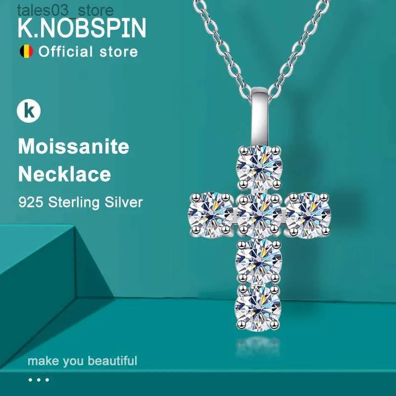 Pendentif colliers KNOBSPIN 3ct D VVS1 Moissanite croix pendentif colliers pour femmes homme étincelle diamant avec GRA % 925 collier en argent Sterling Q231026