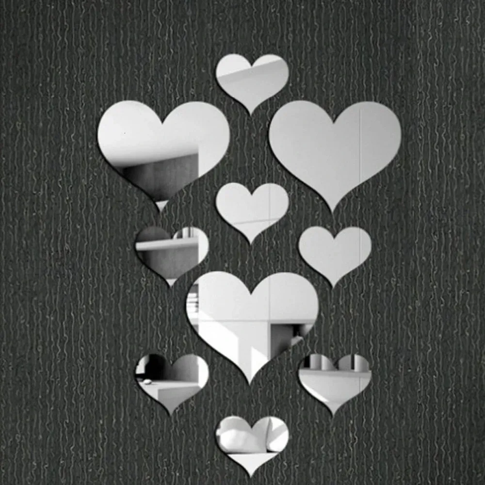 Stickers muraux 10pcsset durable amour coeur autocollant miroir mural 3D décalque simple bricolage décoratif amovible paster décoration de la maison 231026