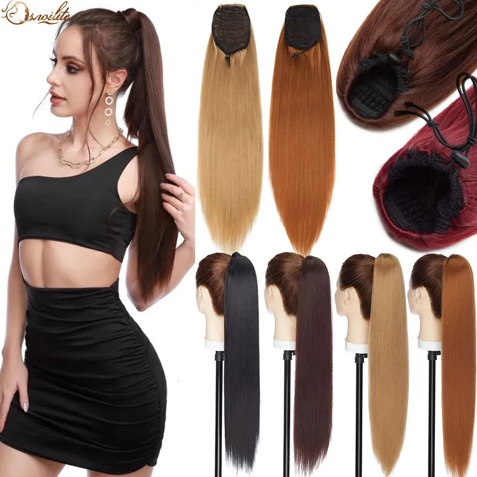 Snoilite sintético 22 polegadas afro yaki grampo de cauda reta em cordão de cabelo para mulheres 231025