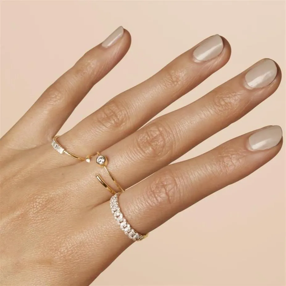 Mit Gold gefülltes Band, weißer Zirkonia, kleiner, dünner kubanischer Miami-Gliederkettenring für Frauen, zartes, minimalistisches Design256h