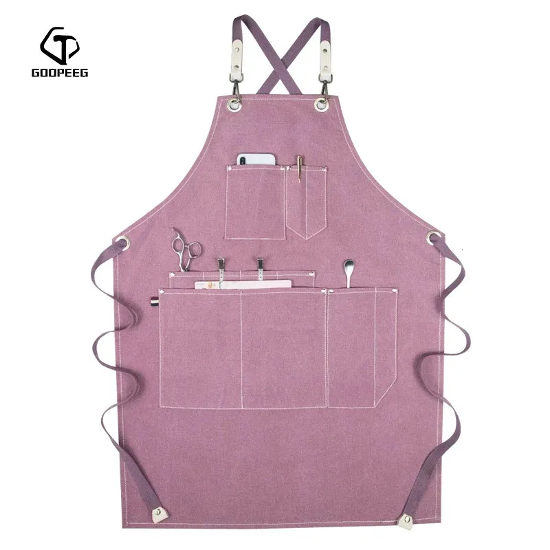 Aprons Four Seasons Canvas Work Apron Denim Barber Garden Coffee Lady Barbecue Kitchen Utensils Accessories Male Waiter Uniforms 231026