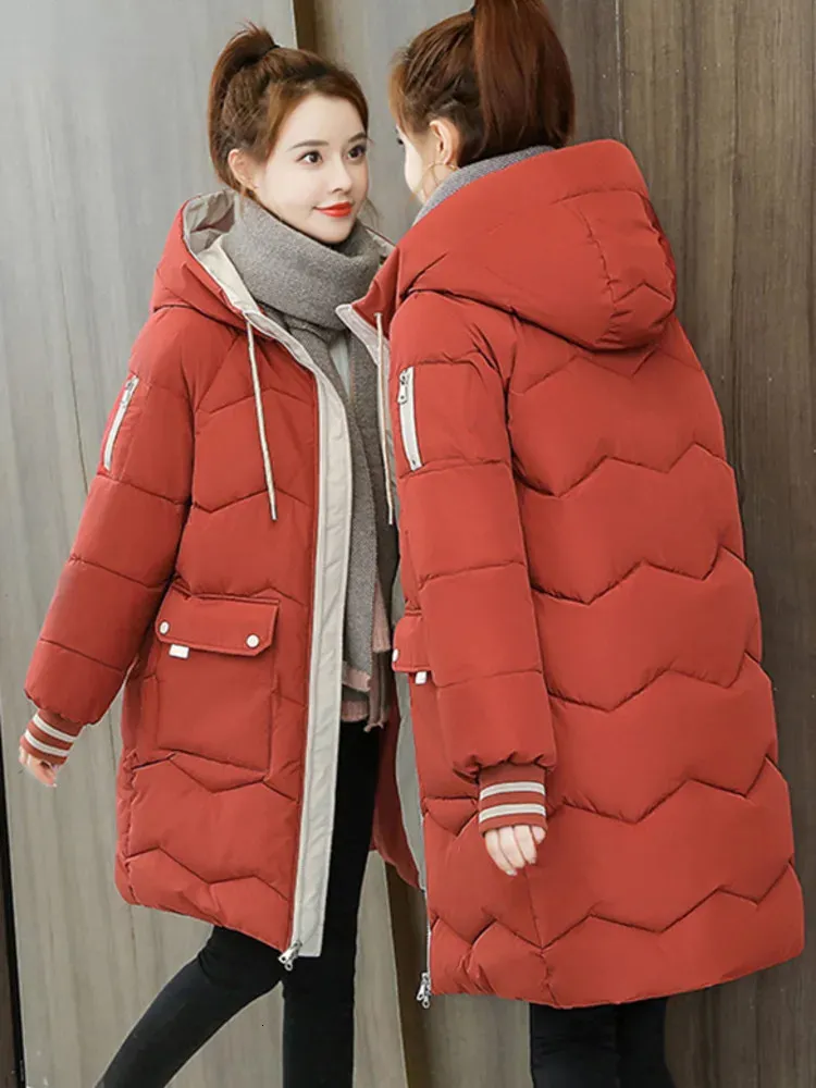 Women's Down Parkas Warm Winter Women Jacket Coats Long Female Cotton Hooded Overcoat Thicken Jackets Windproof Casual Coat 231026