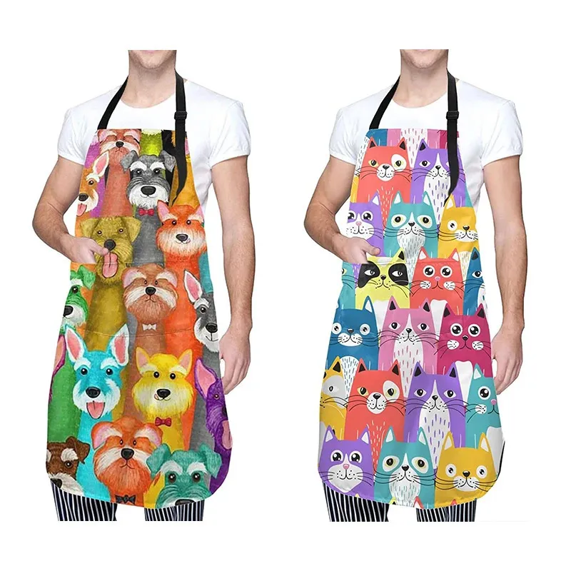 Aprons Cute Dog Pets Grooming Apron with 2 Pockets Adjustable Waterproof Bib Animals Cooking Kitchen Unisex 28"x33" 231026