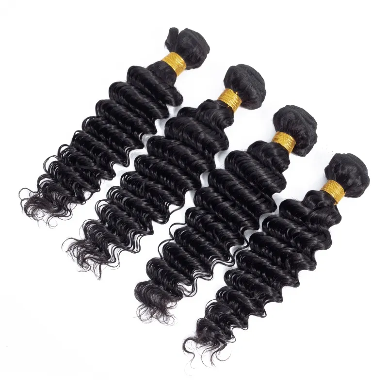 Cheveux vierges brésiliens en gros vague profonde 3 paquets avec fermeture en dentelle 4X4 avec extensions de cheveux de bébé 8-28 pouces paquets de cheveux humains avec fermeture