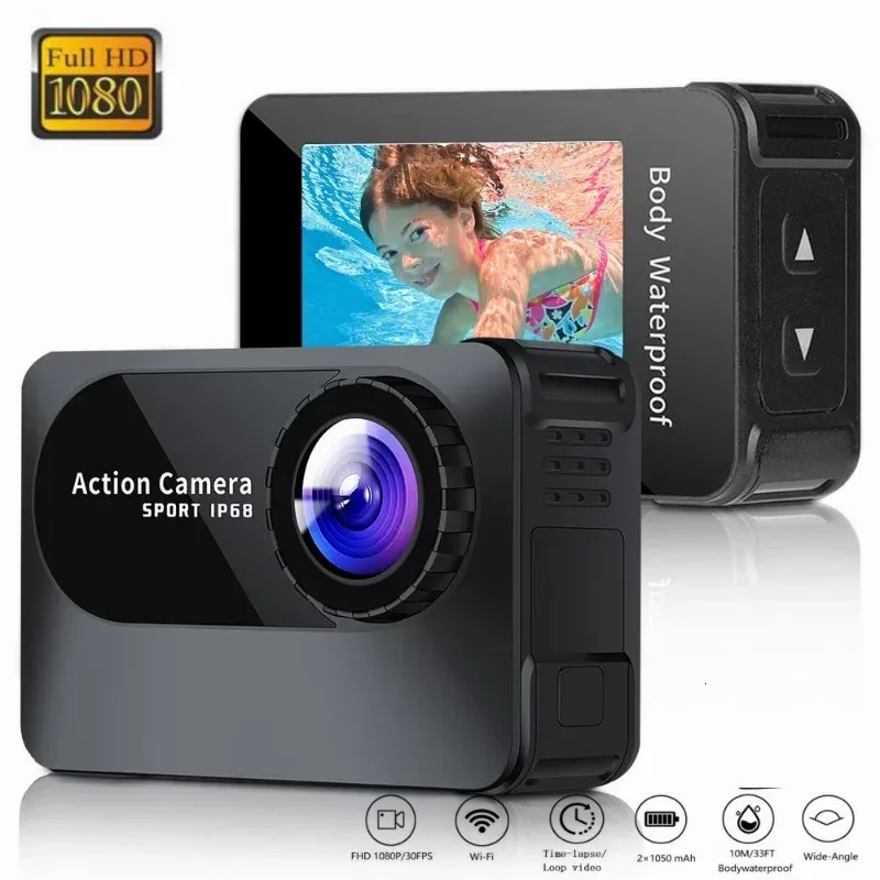 Väderbeständiga kameror 1080p HD WiFi Action Camera 20 tum skärm 10m 170D undervattens kroppsvattentät videokamera sporthjälmvideoinspelning 231025