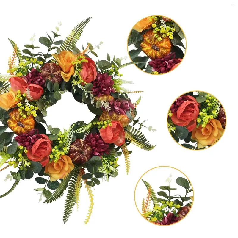 Decorative Flowers Fall Pumpkin Wreath For Front Door Home Farmhouse Decor Festival Celebration Thanksgiving