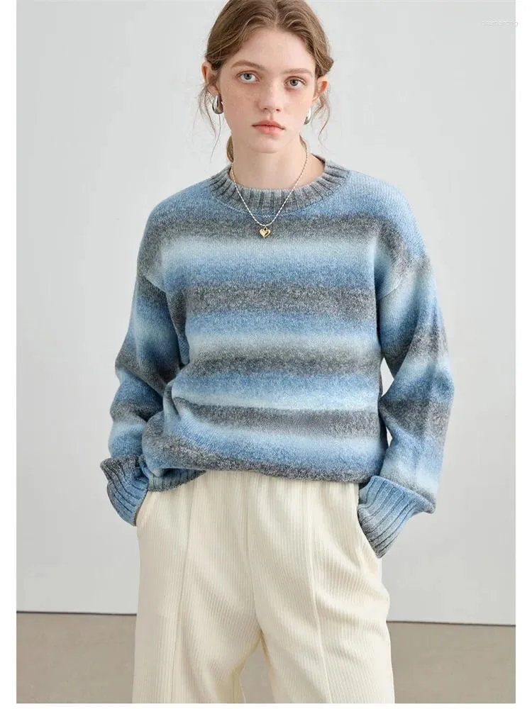 Pulls de femmes Pull de femme à rayures bleu molan Sweater élégant en vrac ochet à manches longues à manches longues mignonne