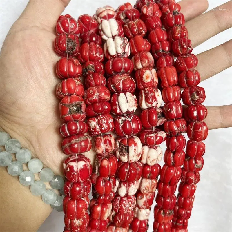 Loose Gemstones 8 12MM-10 12-14 16MM Carved Punpkin Shape White Red Old Coral Natural Gemstone Beads For Jewelry Making DIY