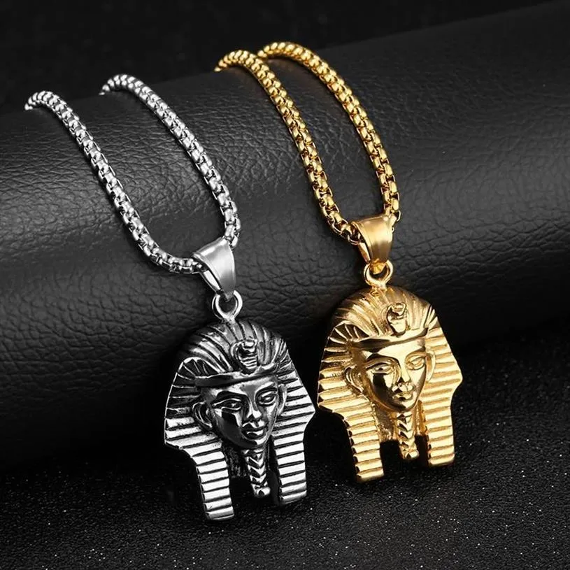 Pendentif Colliers Hip Hop Rock Gold Argent Couleur Acier inoxydable Pharaon égyptien Toutankhamon Collier pour hommes Jewerly avec 24quo201y