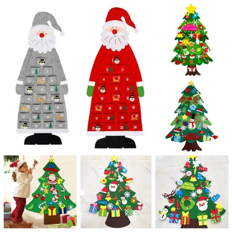 Décorations de Noël Joyeux Décoration Feutre Arbre De Noël Enfants À La Main DIY Pendentif Bonhomme De Neige Calendrier Sac De Rangement Navidad Cadeau 231026