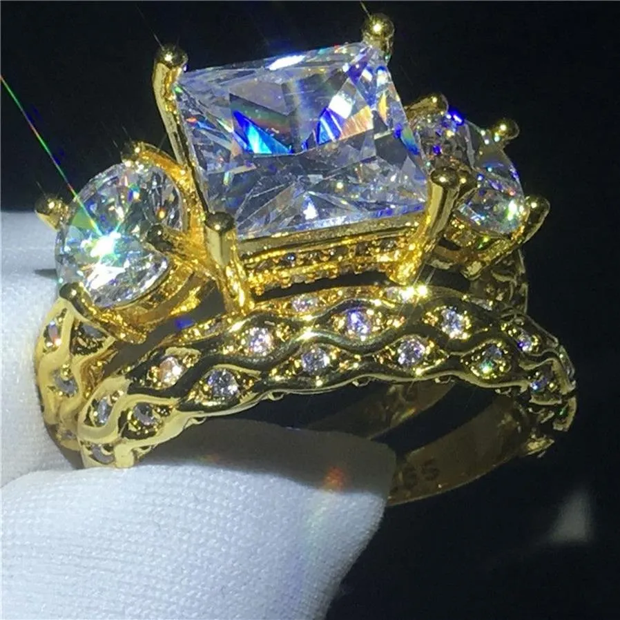 Винтажный комплект колец с тремя камнями и бриллиантами Cz Sona Stone, стерлинговое серебро 925 пробы, юбилейное обручальное кольцо для женщин и мужчин, ювелирные изделия на палец3210