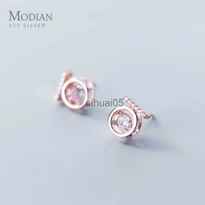 Stud Modian Dazzling Zircon Geometric Round Earring For Women 925 Sterling Silver Anti-Allergy Ear Pin Korea Style Fine Jewelry YQ231026