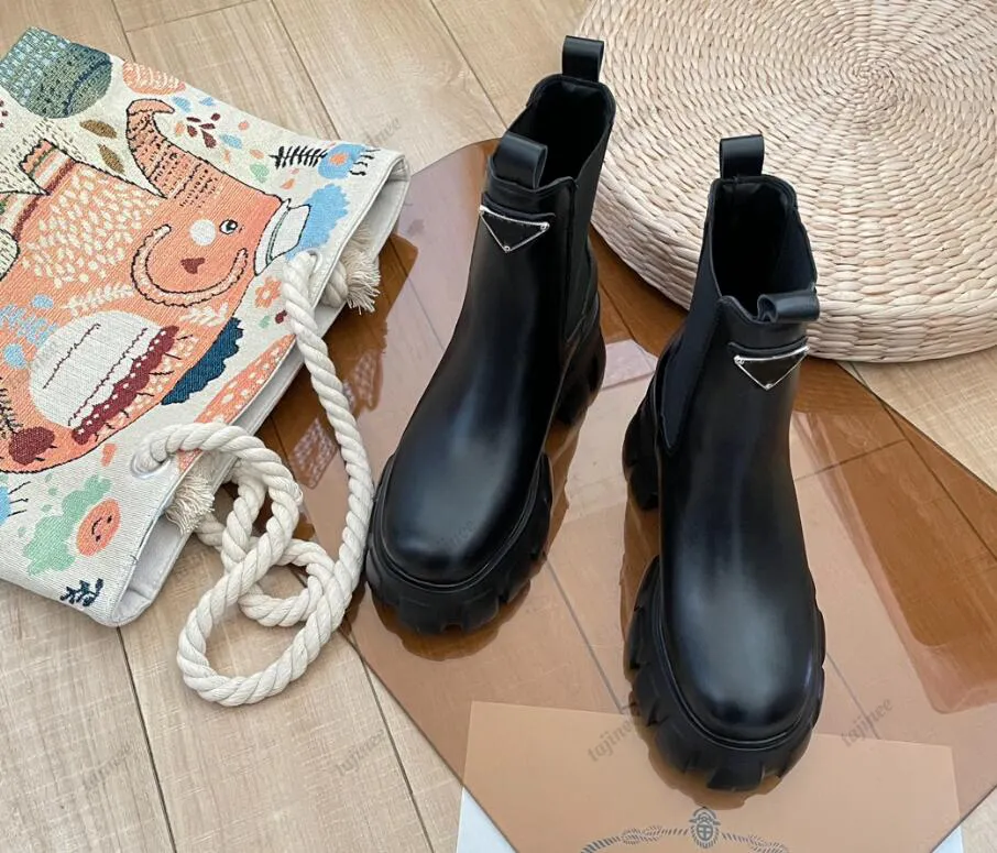 Designer Chelsea Platform Boots: Smooth Matte Black Leather Round Toe  Women's Ankle Booties with Rubber Sole