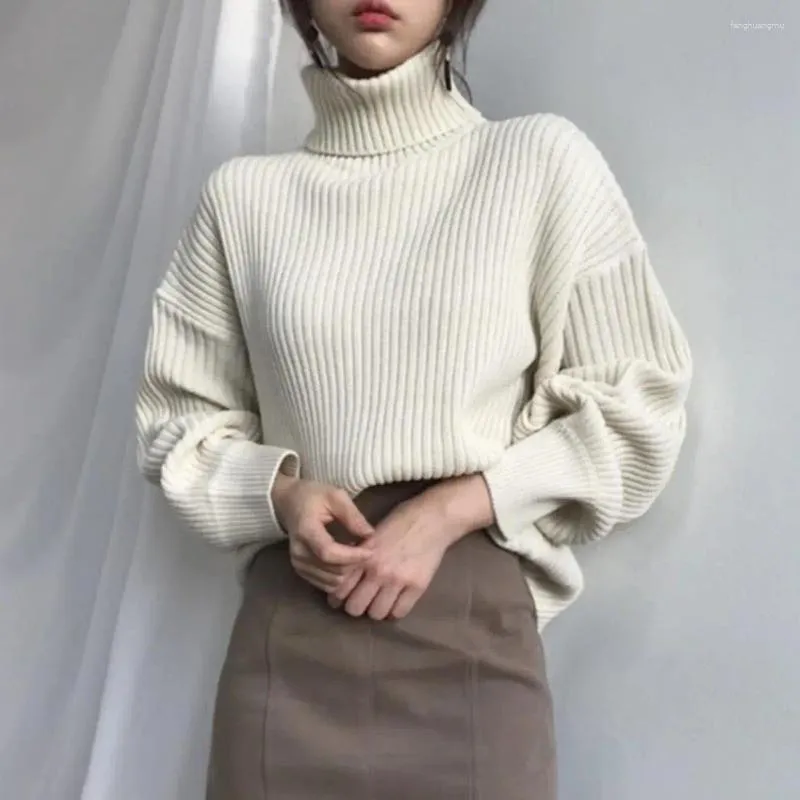 女性のブラウス女性長袖のトップシーターセーター居心地の良いスタイリッシュな冬のハイカラー風力向上デザインエラスティックニット