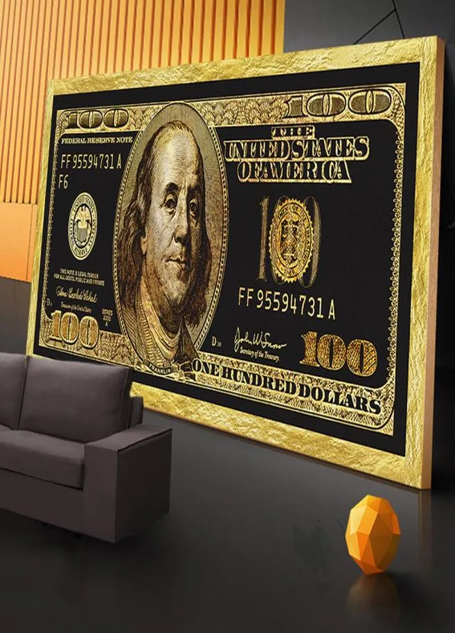 Golden Dollar Inspirational Canvas Art Poster e stampe Silver Money Dipinti su tela sulla parete Immagine per soggiorno5120920