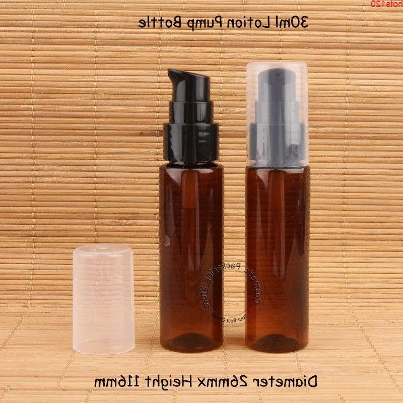 30pcs / lot promotion en plastique 30ml ambre lotion pompe bouteille 1oz femmes conteneur cosmétique petit emballage rechargeable 30cc pothood qté Djbwg