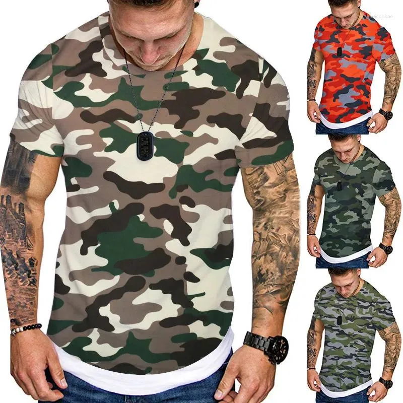 Men's T Shirts 2023 Moisture Wicking Camouflage T-shirt Round Neck Slim Fit Tshirt Casual Short Sleeve Summer Stretch Train Top