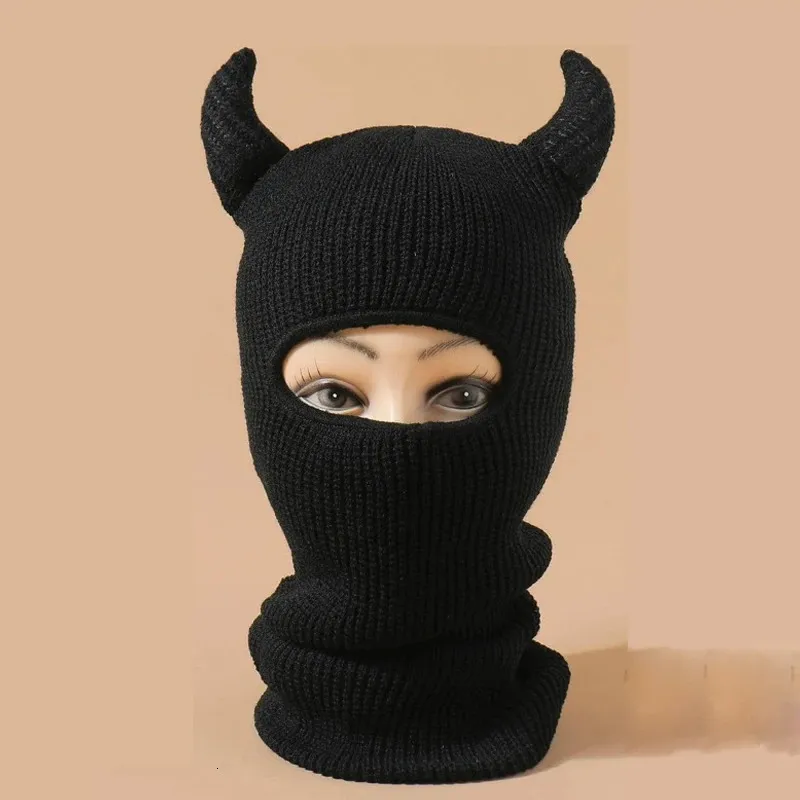 Beanie Skull Caps 1pc Monster Ears Ski Mask Balaclava Solid Color Beanie Y2K Knit Hat Elastic Skull Warm Outdoor Cycling Windproof Knitted 231025