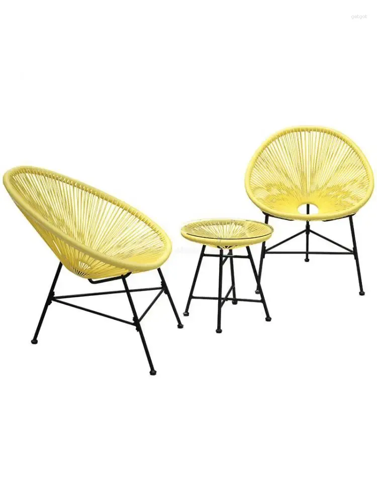 Kampmeubilair 3 stks / set balkon café tafelstoelen set creatieve ademende maanstoel zware belasting kunststof draad staal patio