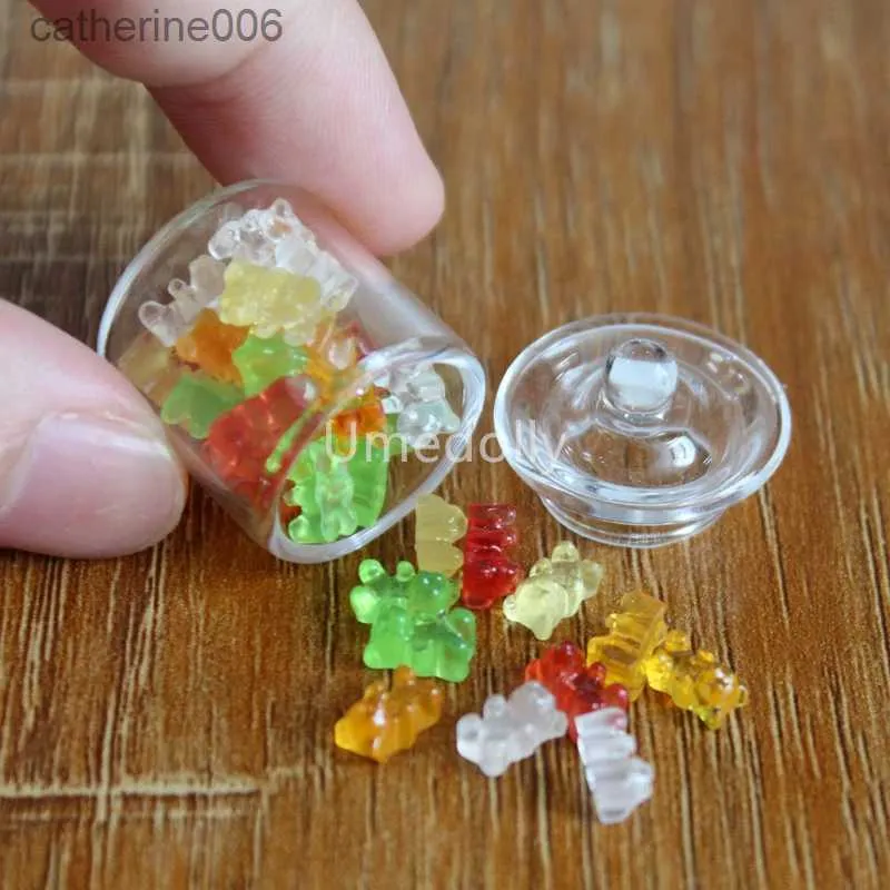 Kitchens Play Food 1/6 Scale Cute Mini Glass Candy Jar Mini Bear Jelly Drops Simulation Miniature Dollhouse Food for Barbies Blyth Doll Kitchen ToyL231026