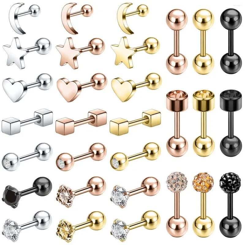 Stud Oorbellen 16G 2 Stuks Studs Earring Vrouwen Rvs Oor Piercings Sieraden Gouden Plaat Zirkoon Meisje Moon Star