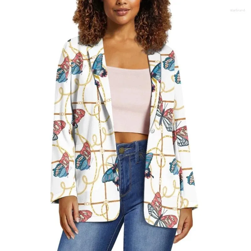 Kadınlar Suits Noisydesigns Butterfly Floral Baskı Kadınlar Blazers ve Ceketler Lüks İnce Bayanlar Yüksek Kalite Uzun Kollu Kadın İş 2024