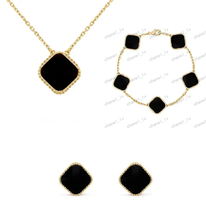 Mücevher tasarımcısı klasik şanslı yonca dört yapraklı bilezik küpeleri 18k altın kaplama bayanlar ve kızlar Sevgililer Günü Anneler Günü Nişan Takı Seti