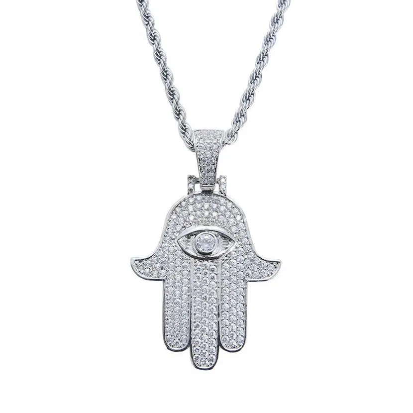 Fashion-Hamsa hand pendant necklaces for men women Hand of Fatima diamonds necklace Judea Arab Religious Protector jewelry real go2618