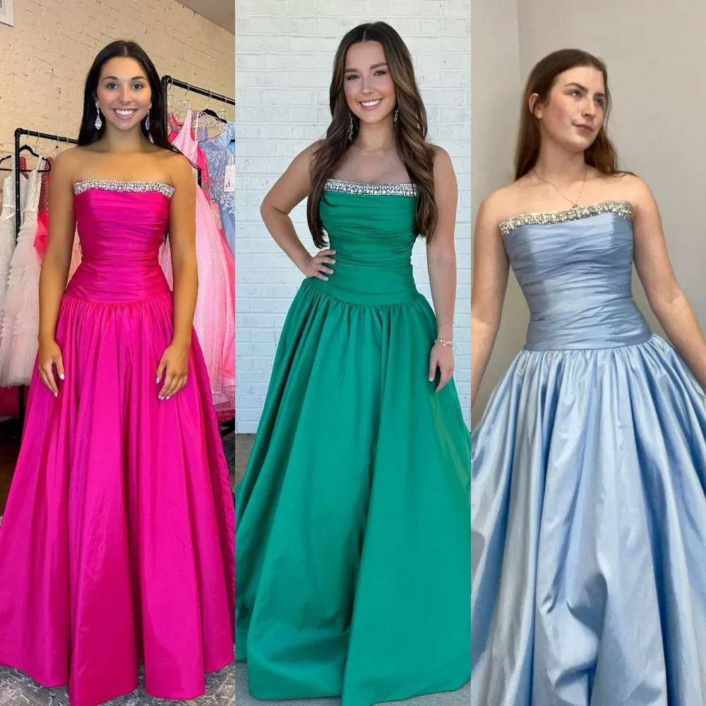 Drop midje prom klänning 2k24 veckad satin lady preteen girl pageant klänning formell kväll cocktail fest bröllop gäst röd capet runway gala svartband smaragd fuchsia