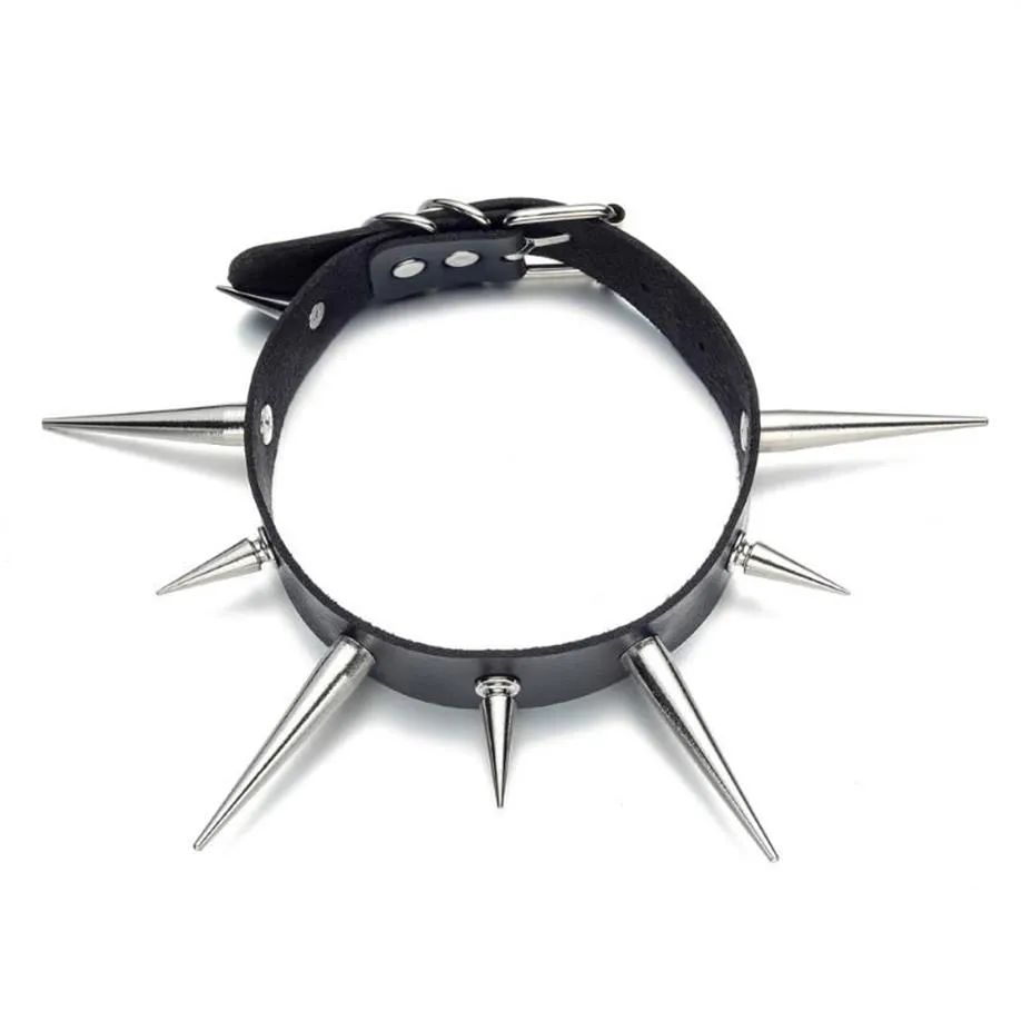 Chokers Big Spike Gargantilha Punk Colar de Couro Falso para Mulheres Homens Cool Chunky Rebites Studded Chocker Goth Estilo Colar Acessórios249m