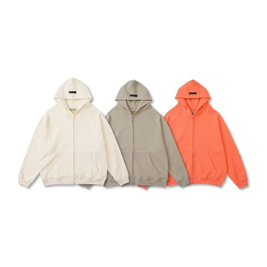 22FW USA Flocked Double Zipper Hoodie Oversize Autumn Winter Coral Men Women Skateboard Warm Thick Fleece Streetwear Pullover Hood220L