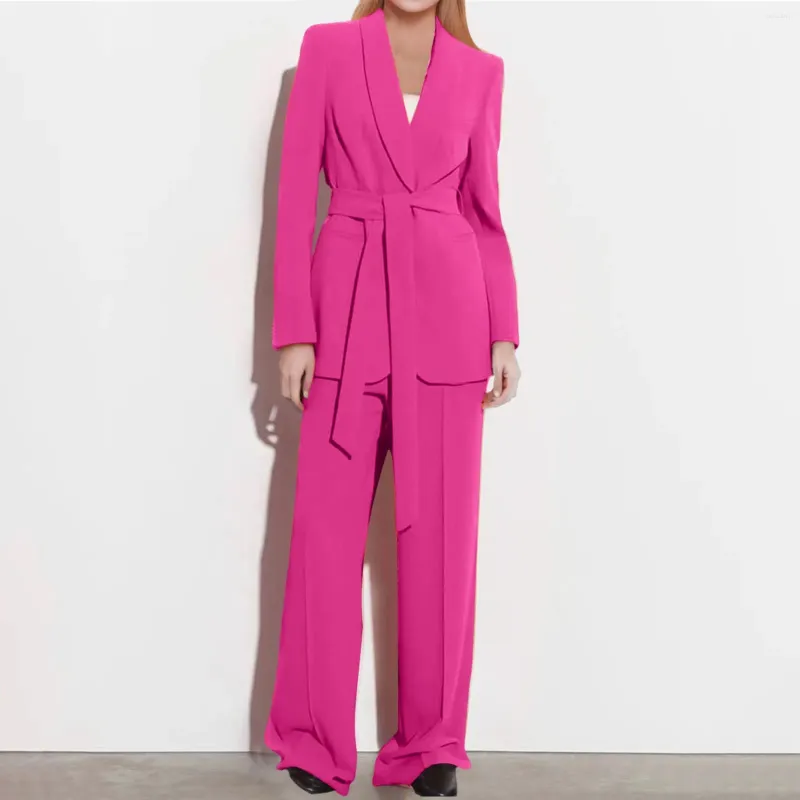 Frauen Zweiteilige Hosen 2023 Mode Blazer Mäntel Frauen Frühling Ol Casual Langarm Rose Rot Mit Gürtel Weibliche Spitze up High Street Chic